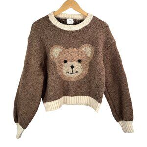 Luna Ivy cozy teddy bear cropped‎ loose fit sweater brown sz s